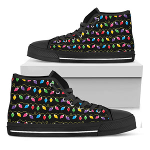 Pixel Christmas Lights Print Black High Top Shoes