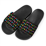 Pixel Christmas Lights Print Black Slide Sandals