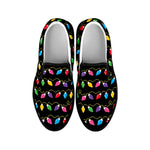 Pixel Christmas Lights Print Black Slip On Shoes