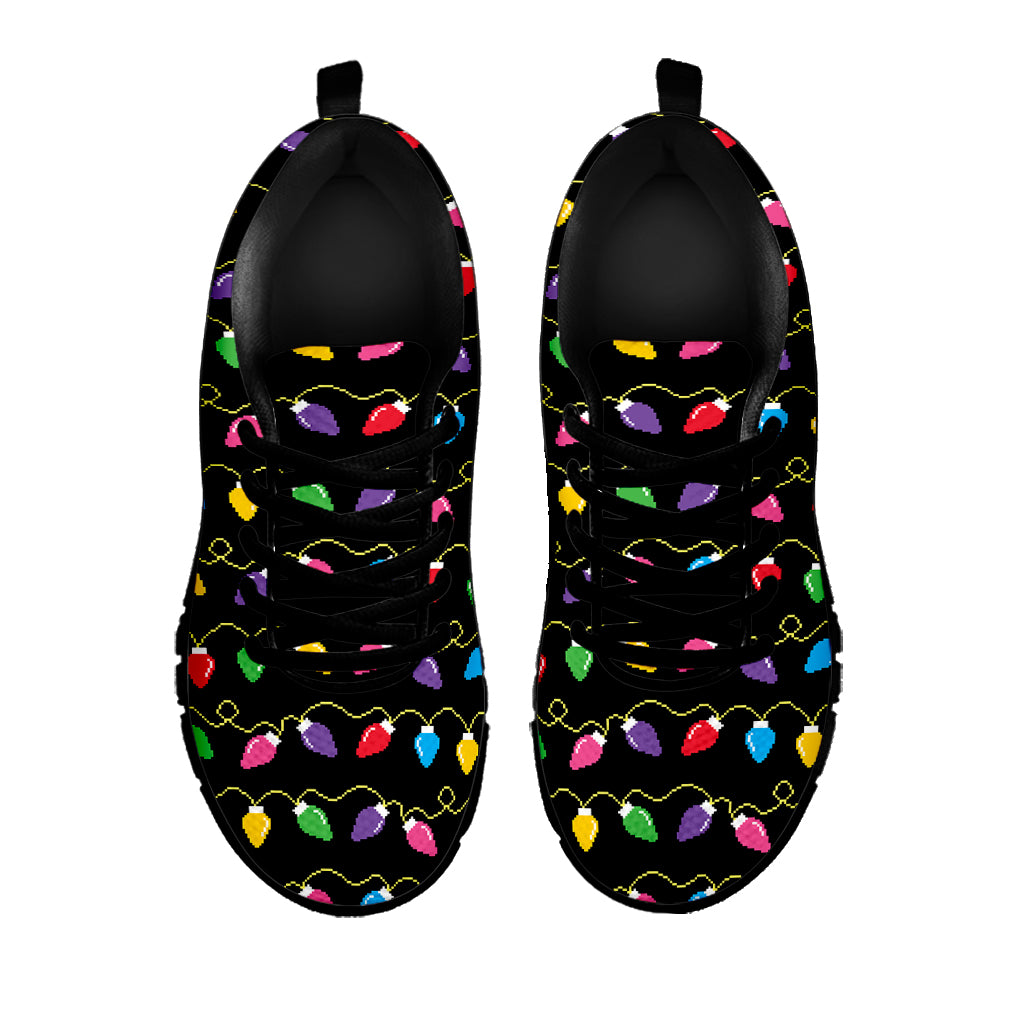 Pixel Christmas Lights Print Black Sneakers