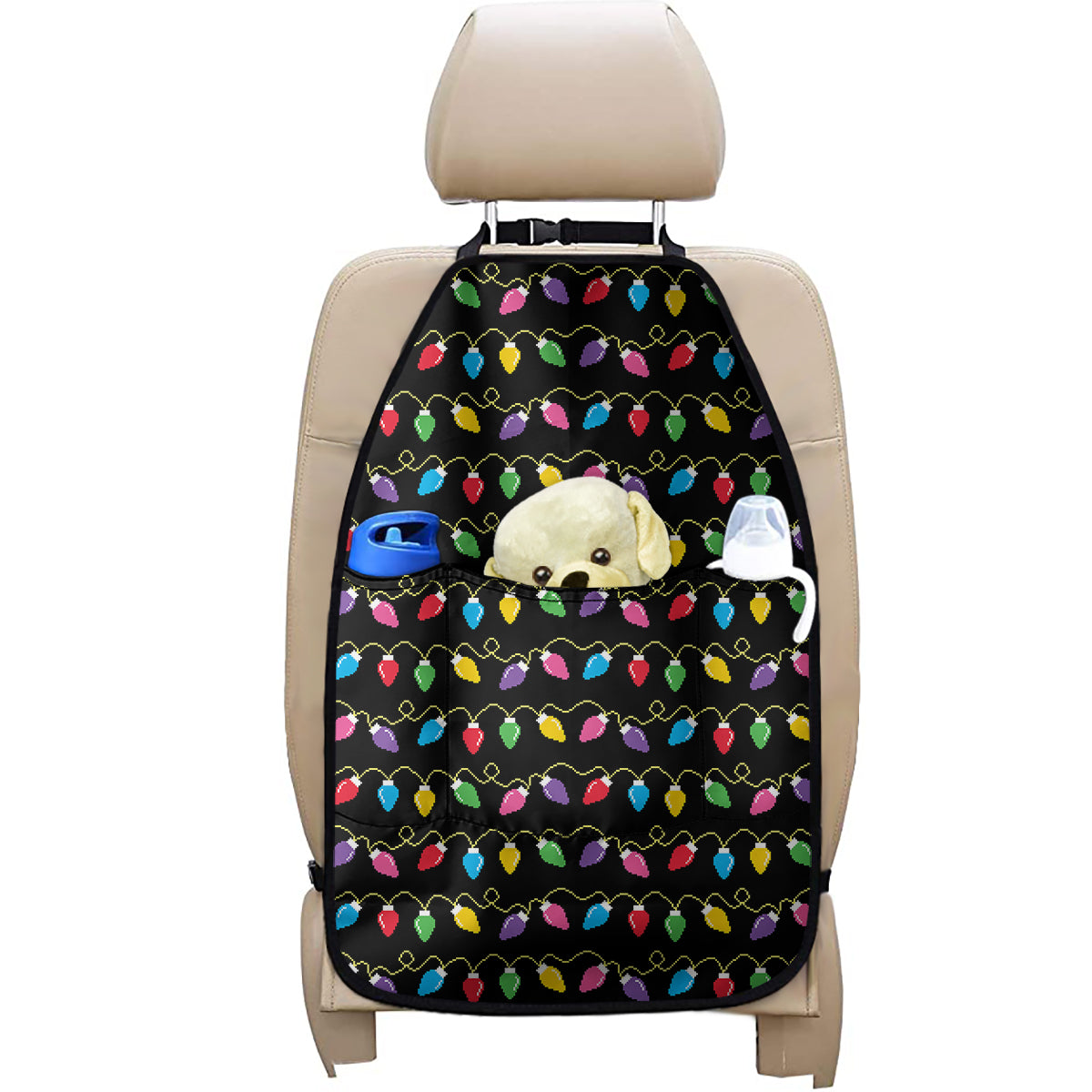 Pixel Christmas Lights Print Car Seat Organizers