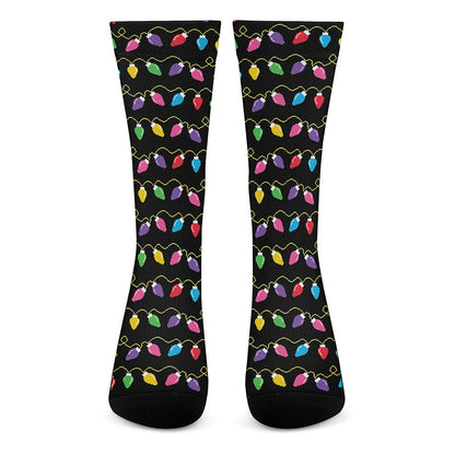 Pixel Christmas Lights Print Crew Socks