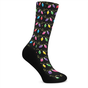 Pixel Christmas Lights Print Crew Socks