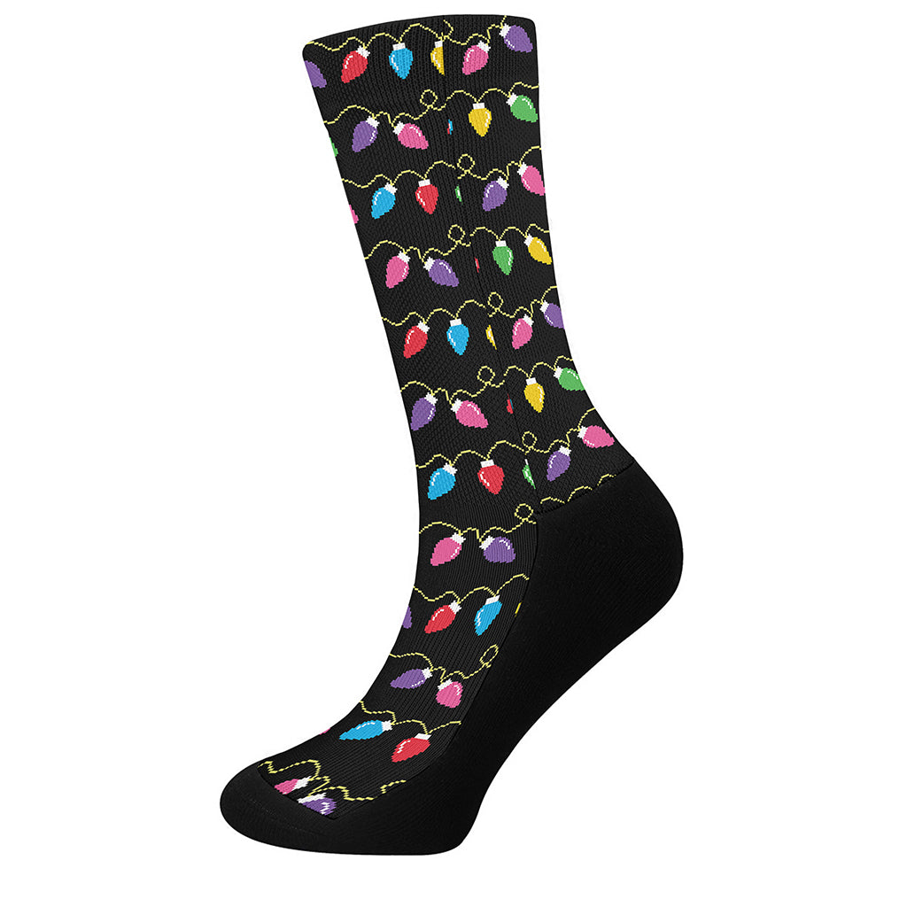 Pixel Christmas Lights Print Crew Socks