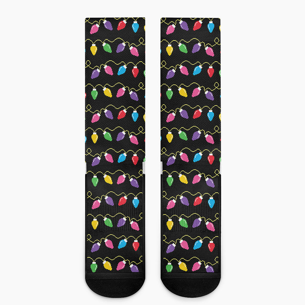 Pixel Christmas Lights Print Crew Socks