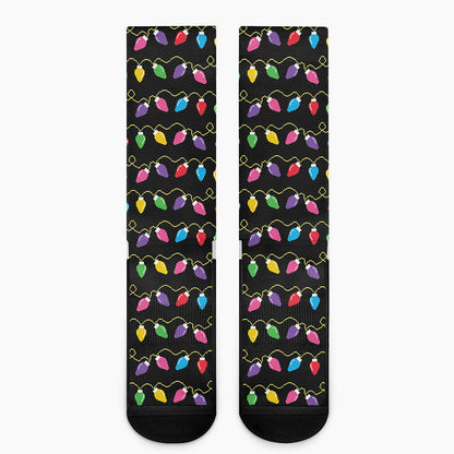 Pixel Christmas Lights Print Crew Socks