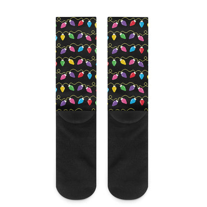 Pixel Christmas Lights Print Crew Socks