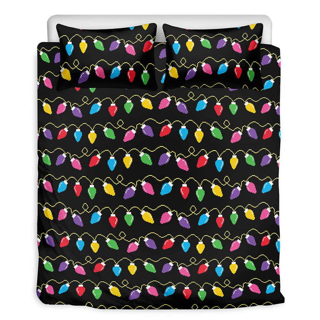 Pixel Christmas Lights Print Duvet Cover Bedding Set