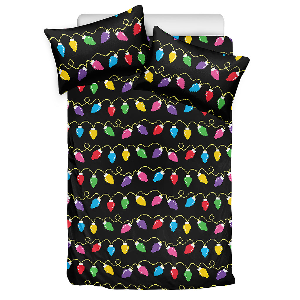 Pixel Christmas Lights Print Duvet Cover Bedding Set