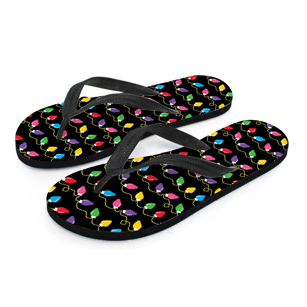 Pixel Christmas Lights Print Flip Flops