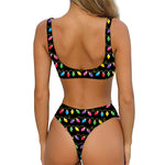 Pixel Christmas Lights Print Front Bow Tie Bikini