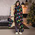 Pixel Christmas Lights Print Hooded Blanket