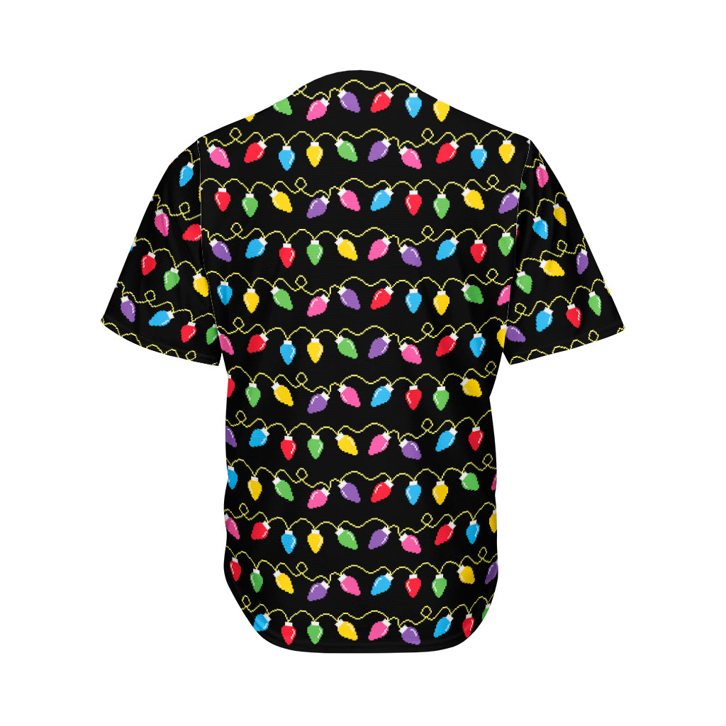 Pixel Christmas Lights Print Men's Baseball Jersey