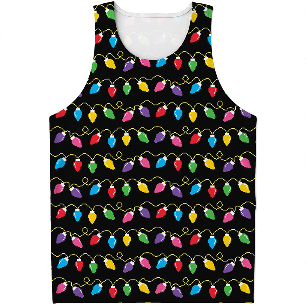 Pixel Christmas Lights Print Men's Tank Top
