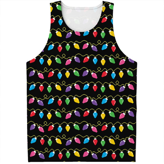 Pixel Christmas Lights Print Men's Tank Top