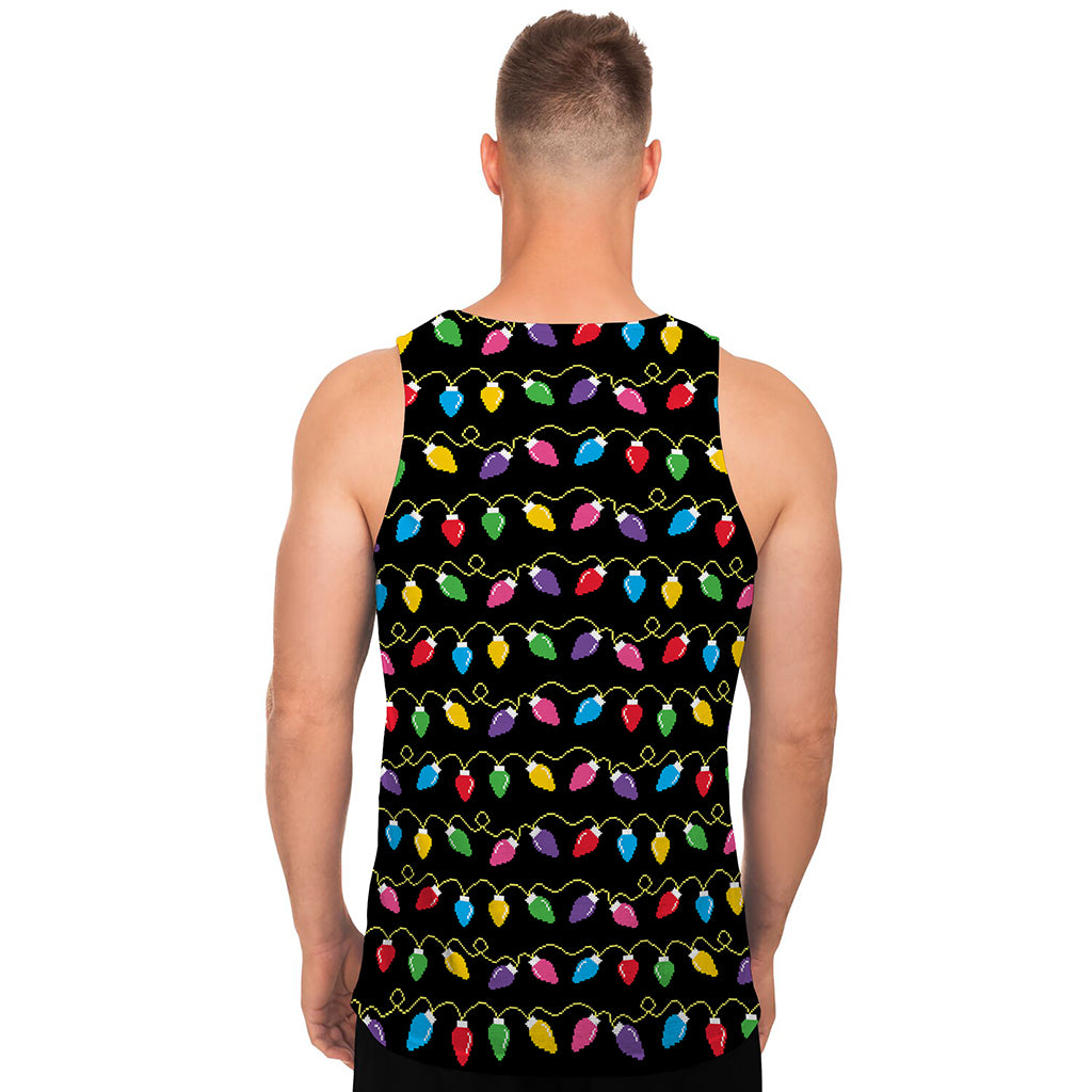 Pixel Christmas Lights Print Men's Tank Top