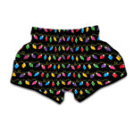 Pixel Christmas Lights Print Muay Thai Boxing Shorts