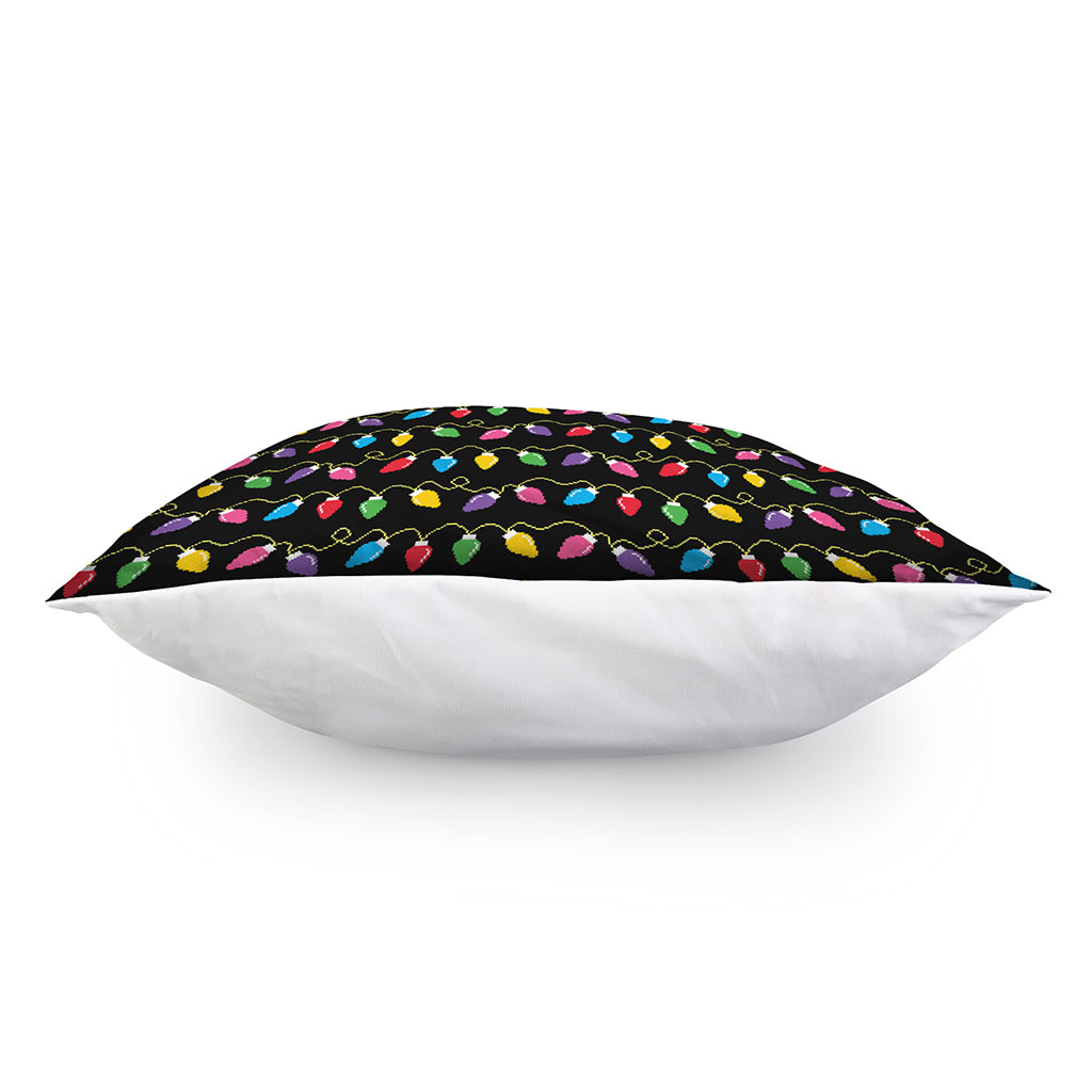 Pixel Christmas Lights Print Pillow Cover