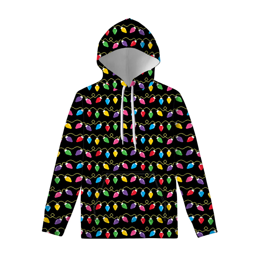 Pixel Christmas Lights Print Pullover Hoodie