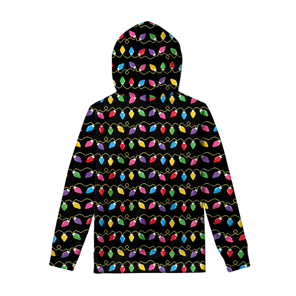 Pixel Christmas Lights Print Pullover Hoodie