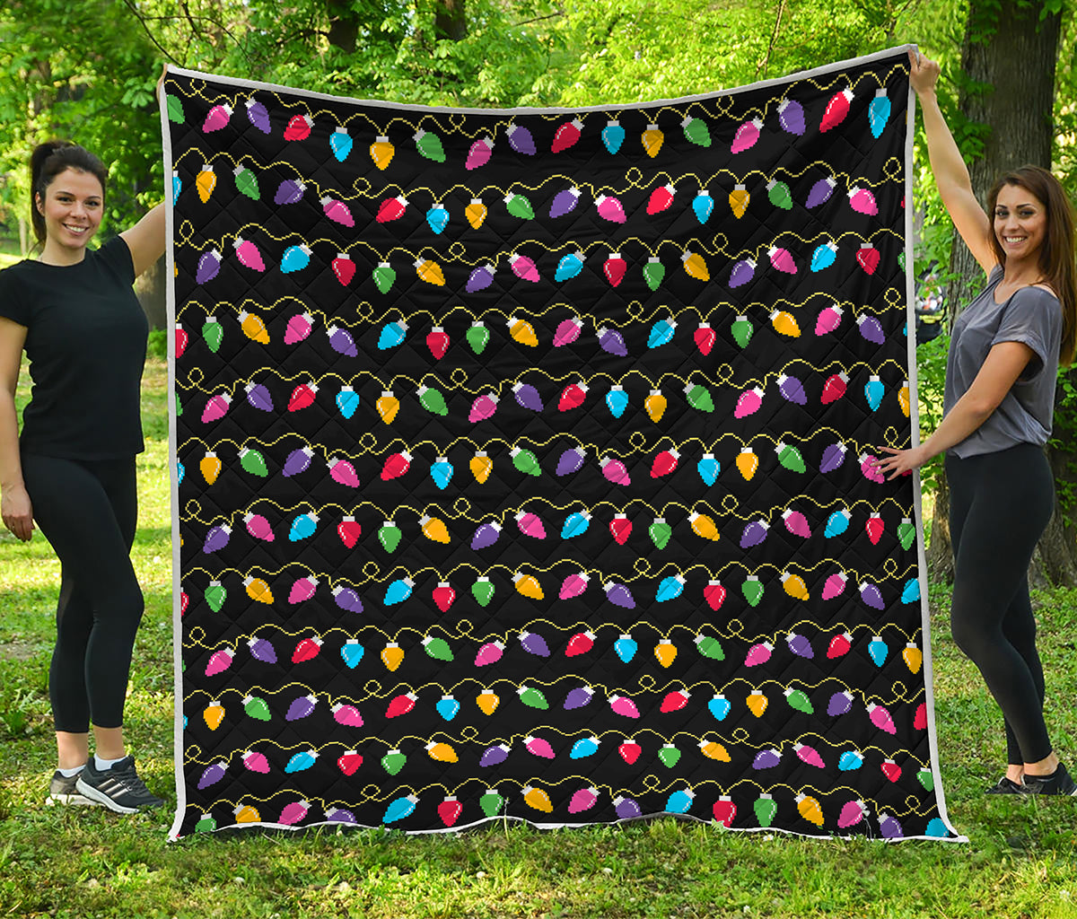 Pixel Christmas Lights Print Quilt