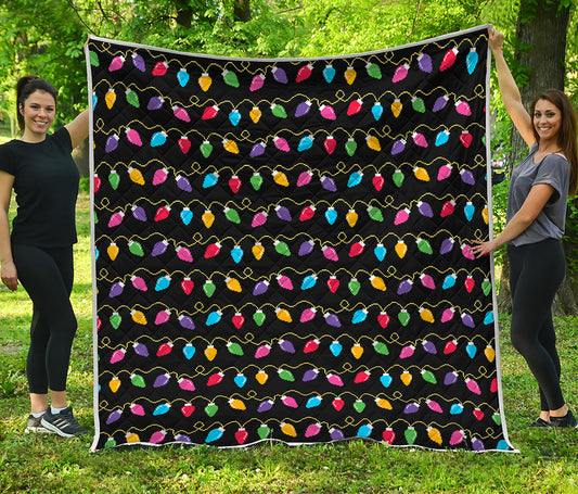 Pixel Christmas Lights Print Quilt
