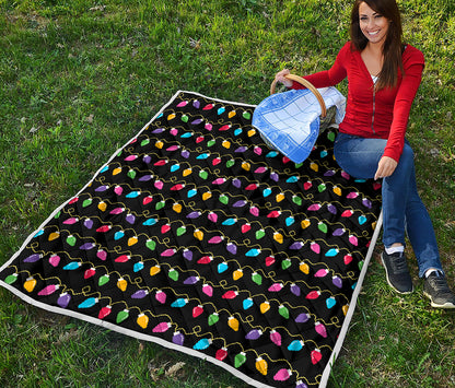 Pixel Christmas Lights Print Quilt