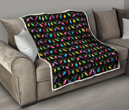 Pixel Christmas Lights Print Quilt
