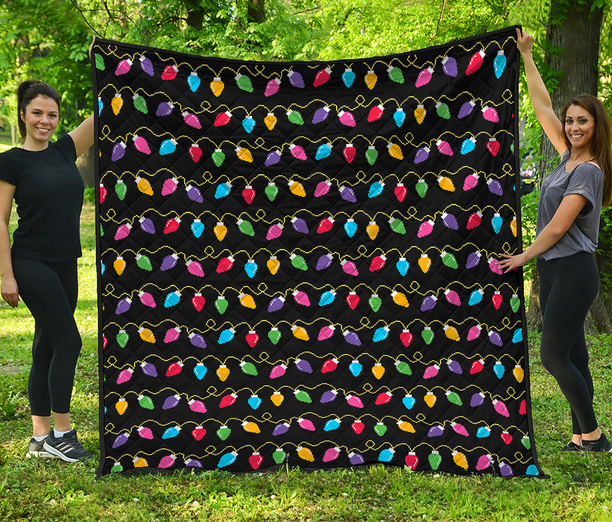 Pixel Christmas Lights Print Quilt