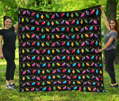 Pixel Christmas Lights Print Quilt