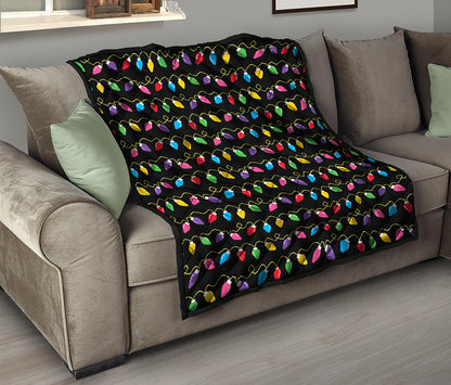 Pixel Christmas Lights Print Quilt