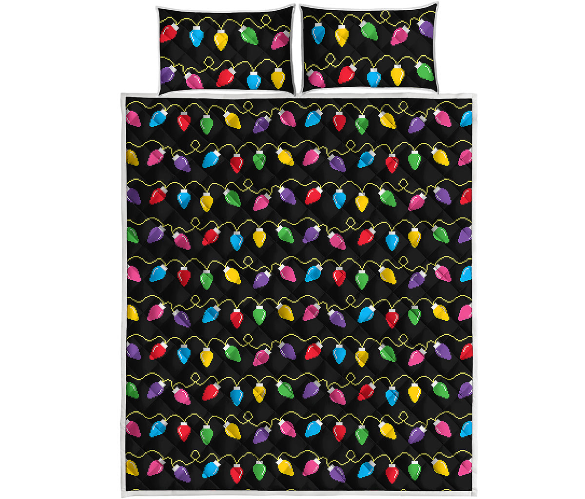 Pixel Christmas Lights Print Quilt Bed Set