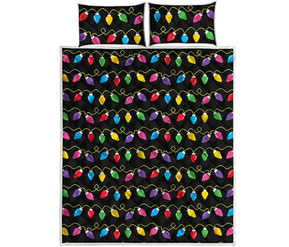 Pixel Christmas Lights Print Quilt Bed Set
