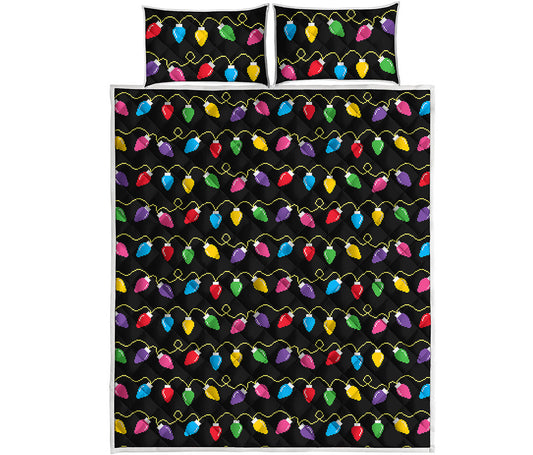 Pixel Christmas Lights Print Quilt Bed Set