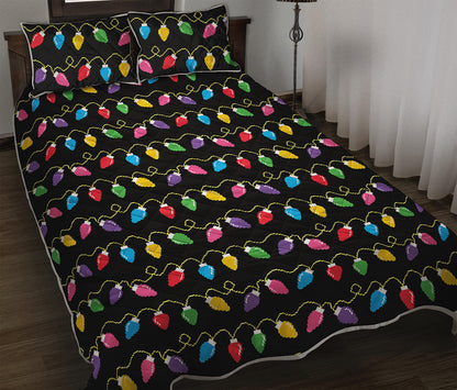 Pixel Christmas Lights Print Quilt Bed Set