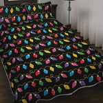 Pixel Christmas Lights Print Quilt Bed Set