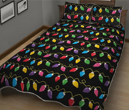 Pixel Christmas Lights Print Quilt Bed Set