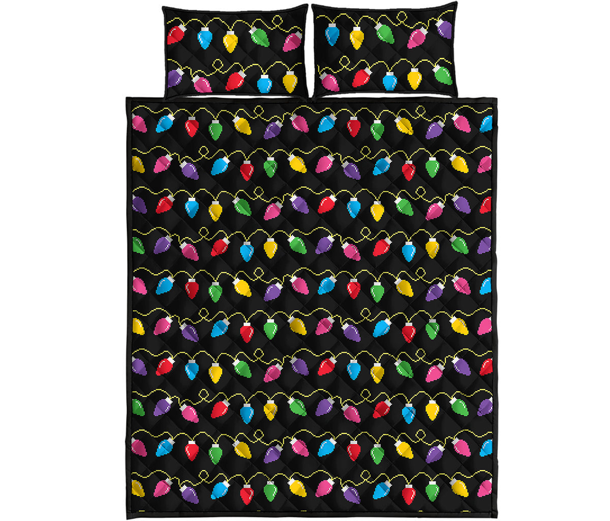 Pixel Christmas Lights Print Quilt Bed Set