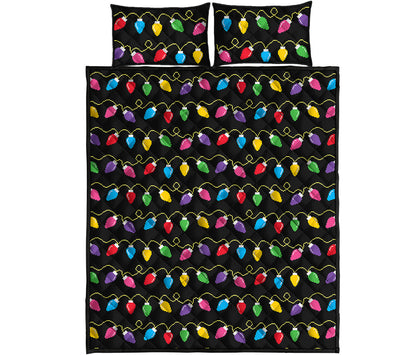 Pixel Christmas Lights Print Quilt Bed Set