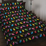 Pixel Christmas Lights Print Quilt Bed Set