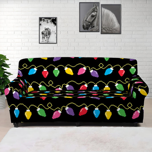 Pixel Christmas Lights Print Sofa Cover