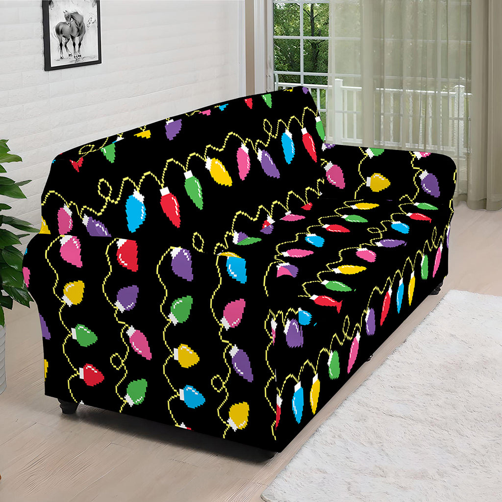 Pixel Christmas Lights Print Sofa Cover
