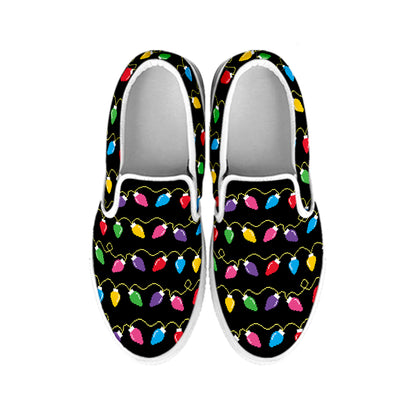 Pixel Christmas Lights Print White Slip On Shoes