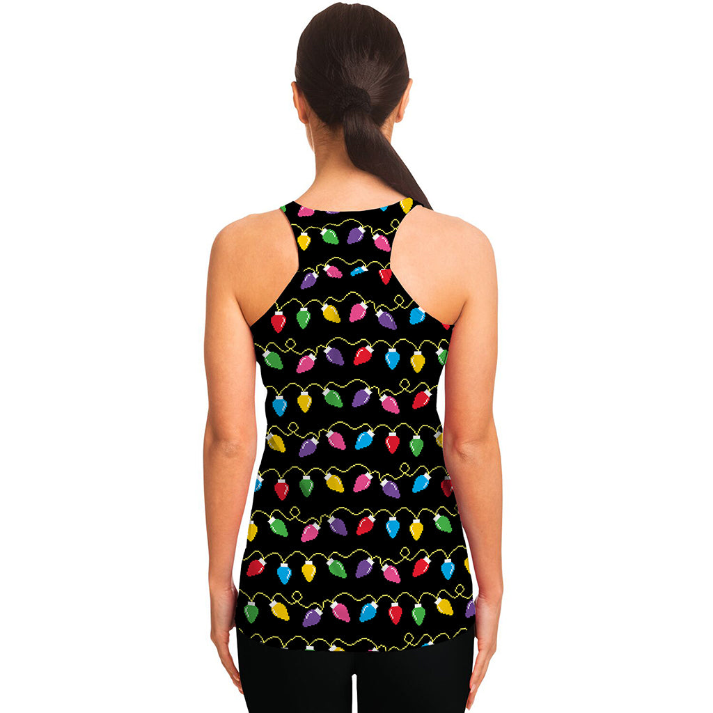 Pixel Christmas Lights Print Women's Racerback Tank Top