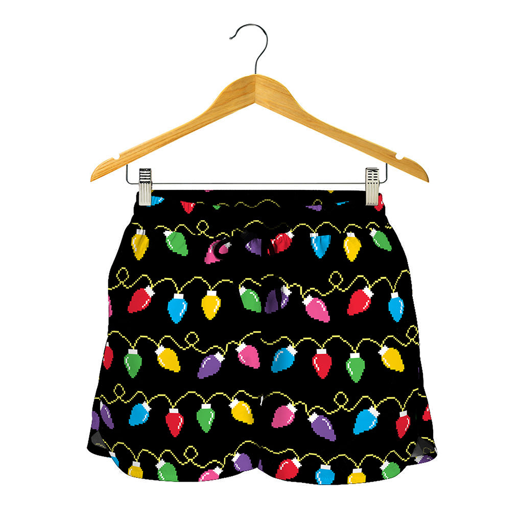 Pixel Christmas Lights Print Women's Shorts