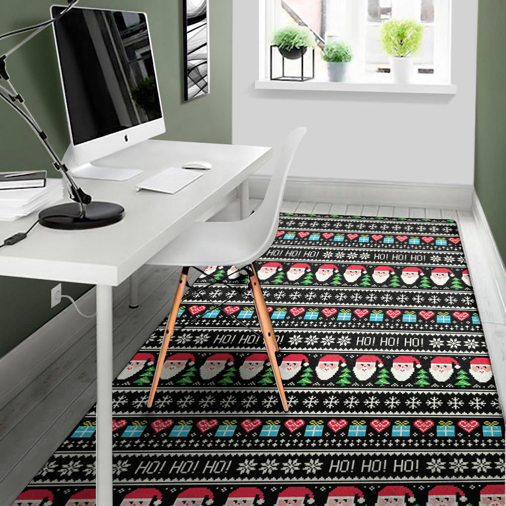 Pixel Christmas Santa Claus Print Area Rug