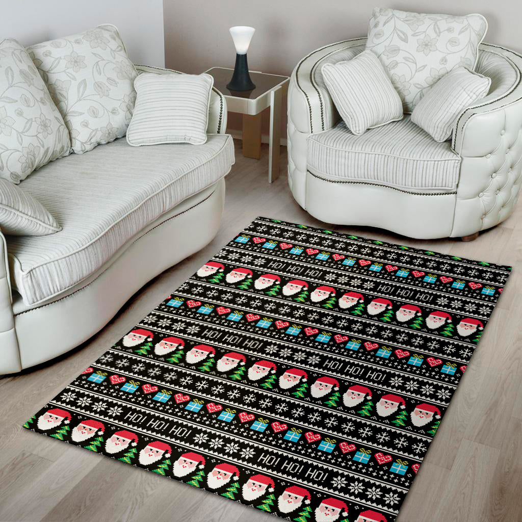 Pixel Christmas Santa Claus Print Area Rug