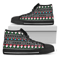 Pixel Christmas Santa Claus Print Black High Top Sneakers