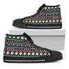 Pixel Christmas Santa Claus Print Black High Top Shoes