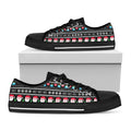 Pixel Christmas Santa Claus Print Black Low Top Sneakers